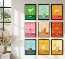 Lot 9 Poster de Cocktail Affiche A4 Décoration Murale Bar