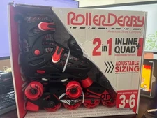 Roller Derby Black/Red Boys' Adjustable Size Inline+Quad Combo Skates USA 3-6