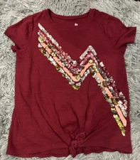 so favorite Tshirt Kids 7 Sequin Front Knot Short Sleeve Maroon 👚