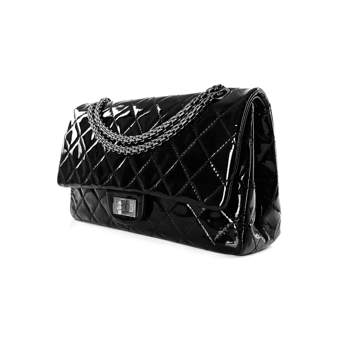 Chanel Maxi 227 Jumbo Black Patent Leather Reissue 2.55 Double Flap RHW Bag