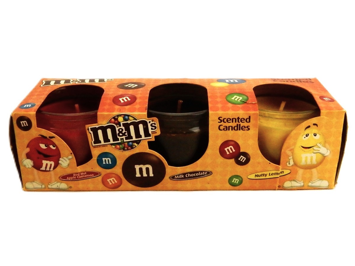 Set of 3 M&M's Scented Candles, Glass Votive Cups, Chocolate