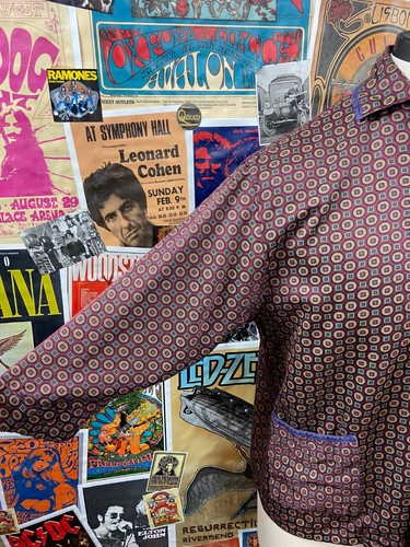 Vintage Men's 50s-60s Red Mod Geometric Print Pajama Lounge Shirt - Picture 4 of 6