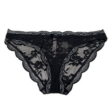Victoria's Secret Dream Angels Cheekini Lace Panty Black Size M Scalloped Trims