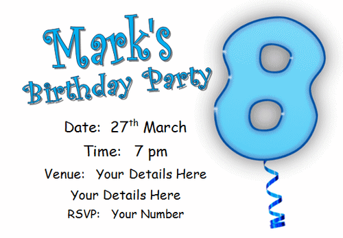 10 Personalised INVITATIONS & envelopes,  birthday party invites card AGE 8 boys - Picture 1 of 13