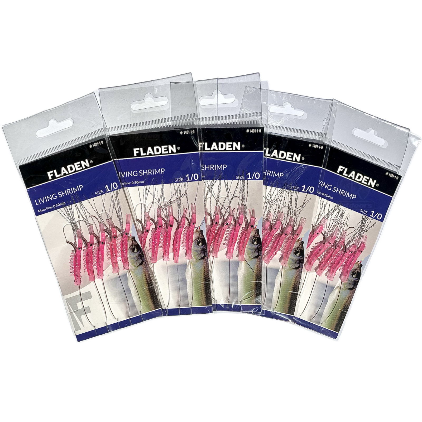 5x Packs Fladen Living Shrimp Feathers 5 Hook Size 1/0 Sea Mackerel Fishing Rigs