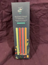 Chic & Tonic Set of 4 Silicone Straws + Brush Cleaner & Case Dishwasher Safe