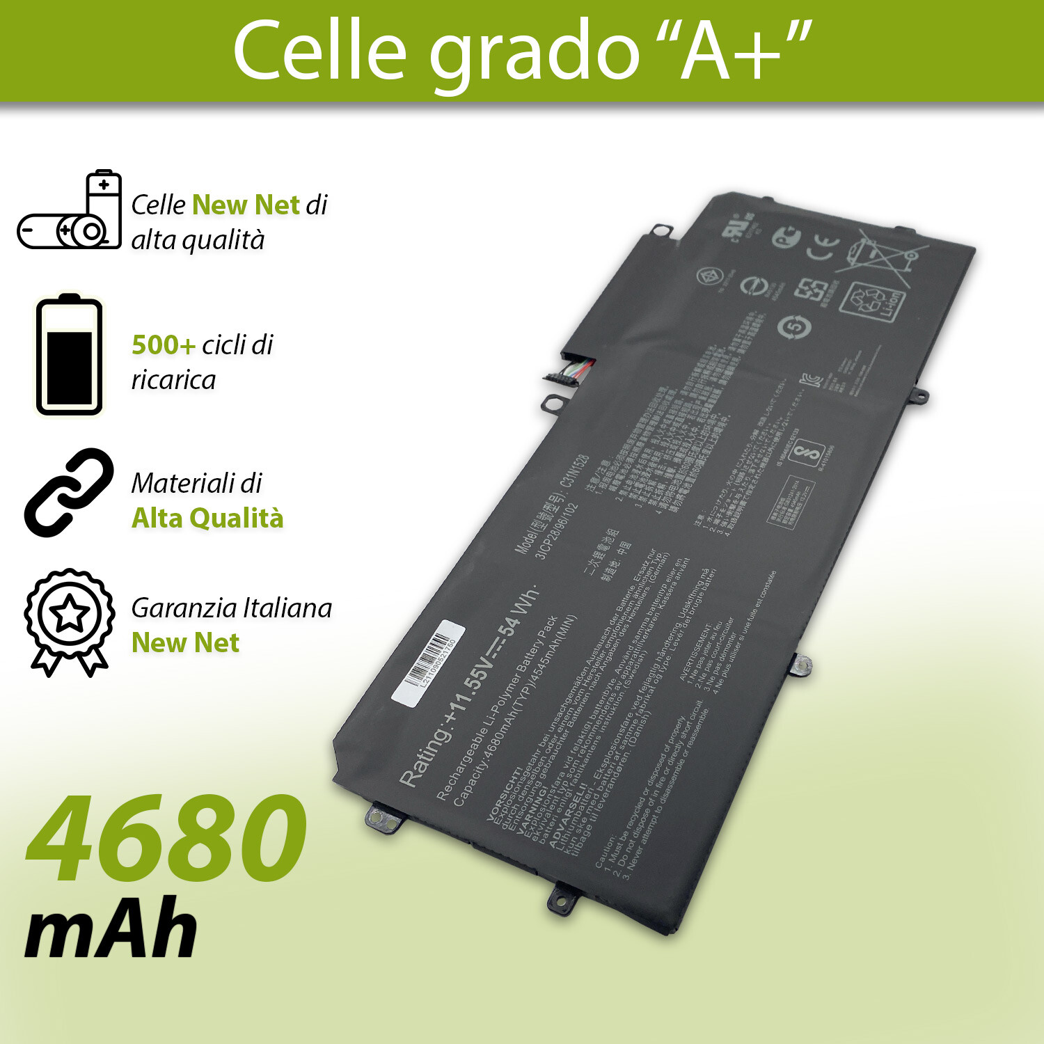 Batteria ASUS ZenBook Flip UX360CA-C4080T 11,55V | Ricambio Alta Qualità - 4