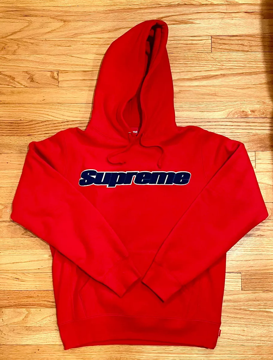 Supreme Chenille Logo Hoodie Red / Blue Size Small S Sm