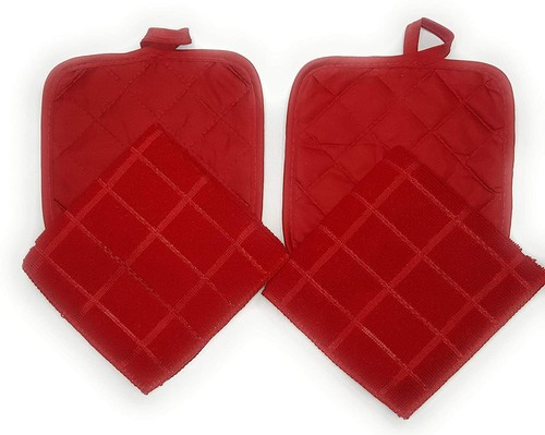 Kitchen Towel Set - Red - Pot Holders, Oven Mitt, Dish Towel, Dish Drying Mat - Picture 7 of 7
