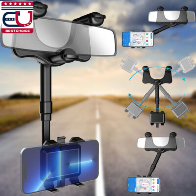 360° Universal Car Mount Rear View Mirror Holder for Mobile Smart Phone Cell GPS