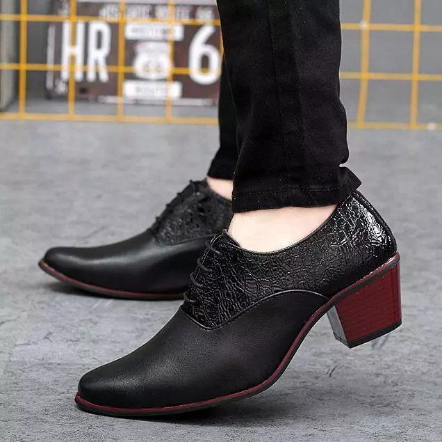 Mens Block cuban Heels Formal Shoes Business Lace Up Pointed Toe