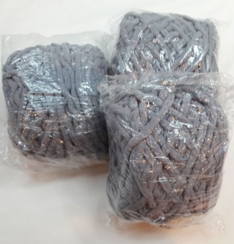 NEW, Set of 3, 100g Skeins Dark Grey Chunky Chenille/Velvet Knit/Crochet Yarn