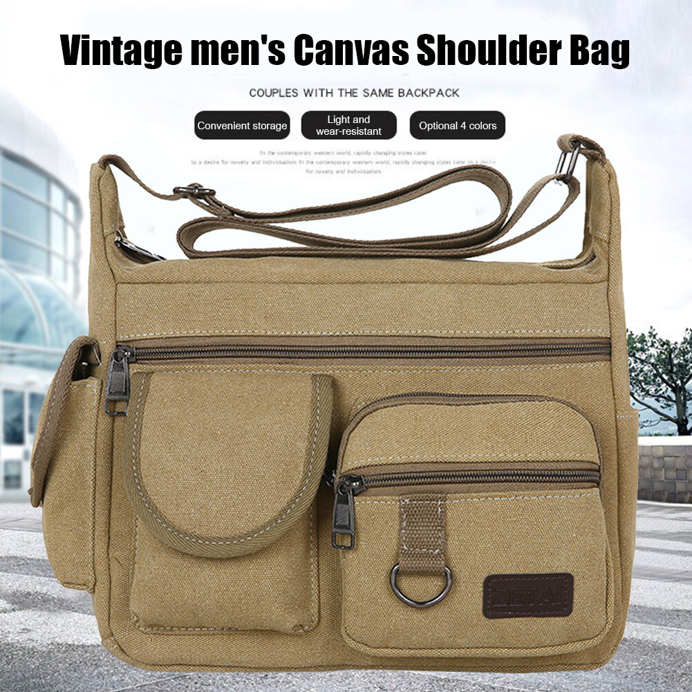Men Casual Messenger Bag Multifunctional Canvas Men Daily Use Bag