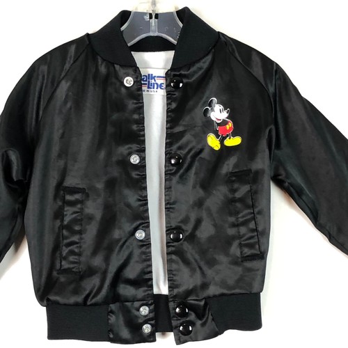 Vintage Mickey Mouse Satin Bomber Lined Jacket Black USA Made Chalk Line BOYS 4 - Picture 5 of 14