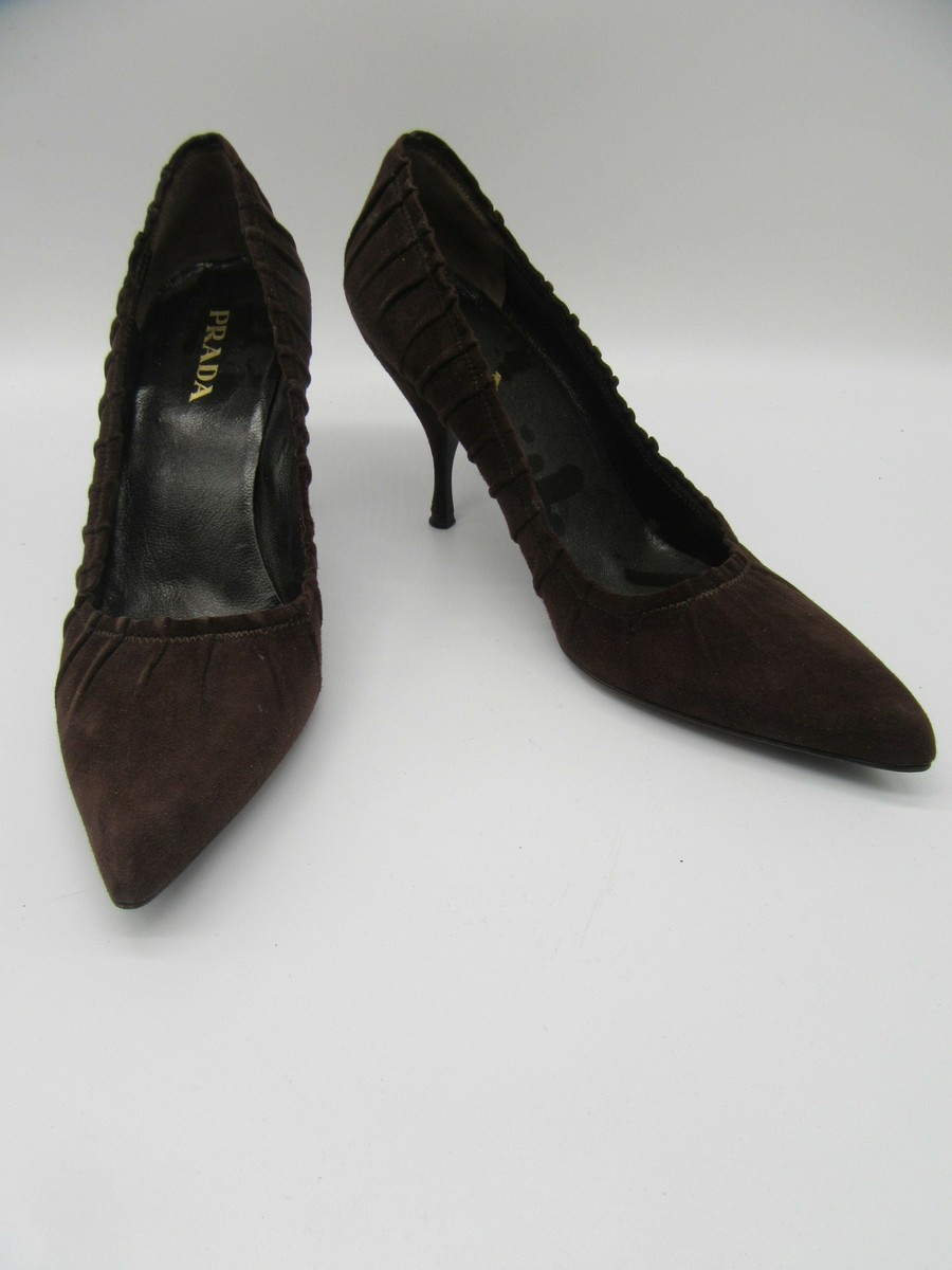 PRADA brown suede pointed toe heels sz 38 | eBay