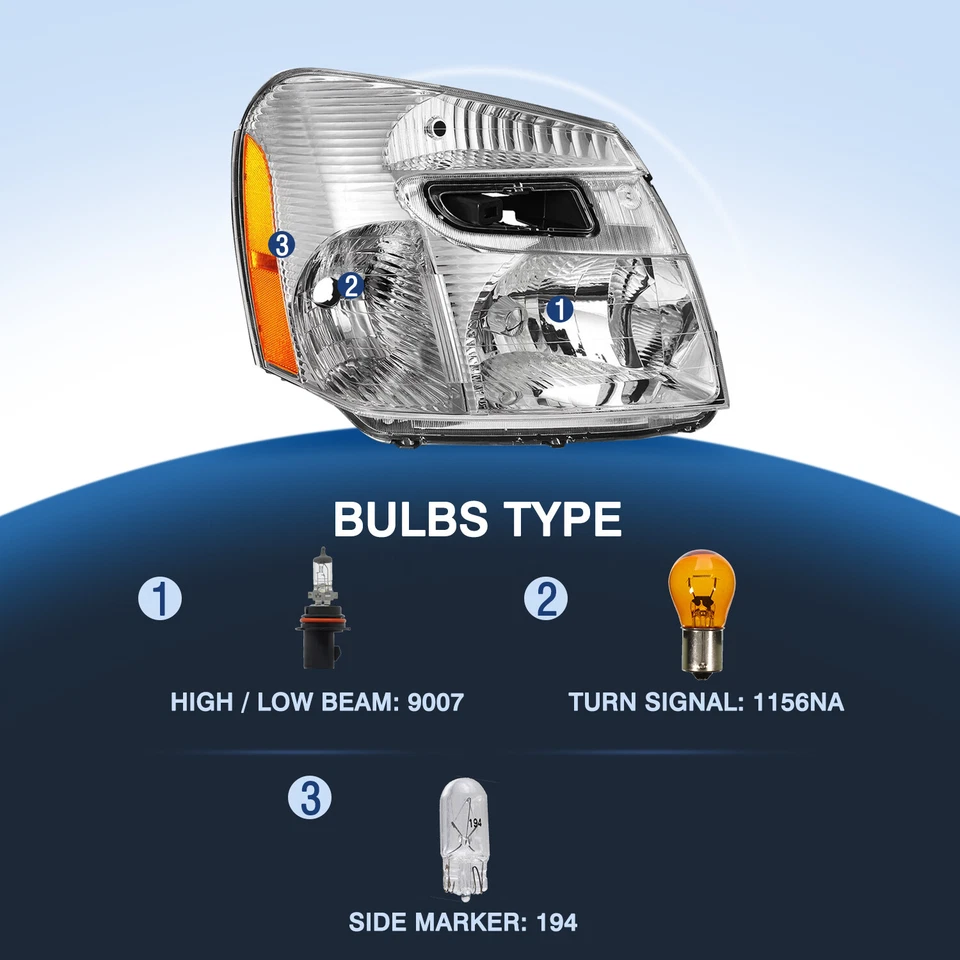 For 2005-2009 Chevy Equinox SUV Chrome Halogen Headlights Headlamp Sets 05-09 - Image 3 of 4