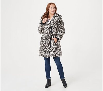 Centigrade Printed Puffer w/ Asymmetric Zip and Belt-Leopard-Small-NEW-A382169