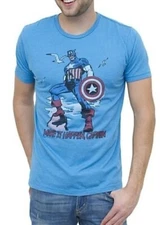 Adult Mens Ocean Blue Junk Food Captain America Make It Happen Blue T-shirt Tee