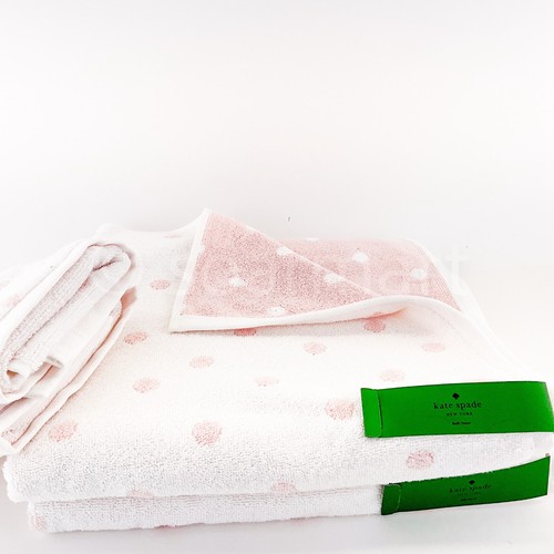 kate Spade 4pc Towels 2 Bath 2 Hand Towels 100% Cotton Oeko Tex Pink & White New - Picture 5 of 8