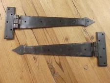 2 PRIMITIVE HAND FORGED IRON HINGE HINGES DOOR CABINET IRON 12" DOORS ARROW END 