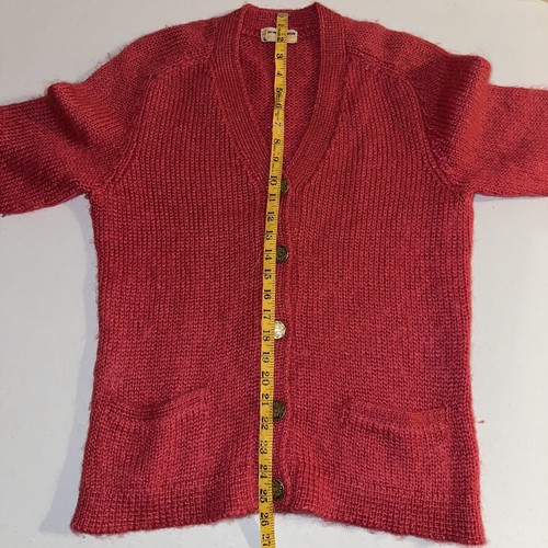 Vintage 1960s 100% Mohair Cardigan Sweater Pinkish Red Approx Sz Medium Shaggy - Picture 13 of 15