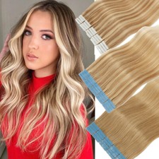 Tape In / on 100 Remy Human Hair Extensions THICK Full Head Skin Weft Highlight