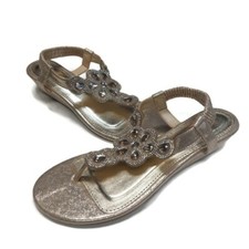 Dream Pairs Persian Womens Size 7 Jeweled Gold T-Strap Rhinestone Sandals Flat