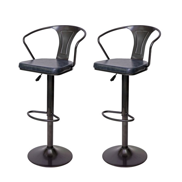 2Er-Set Barstuhl Hwc-H10B, Barhocker, HöHenverstellbar Drehbar, Schwarz-Grau-image