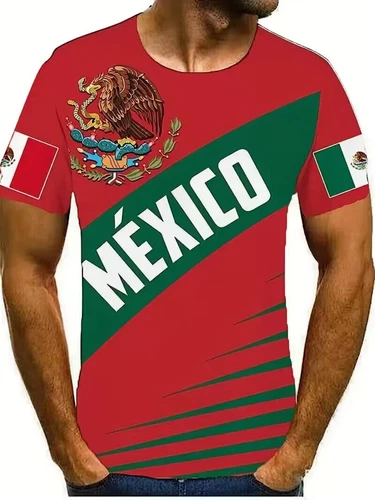 Camiseta Mexicana Azteca Águila Cactus Moda México Hombre Manga Corta Roja Verde - product listing photo