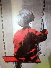 Quadro Bimbo su altalena  Pop cm 120x90 testata letto pop art moderno arredo