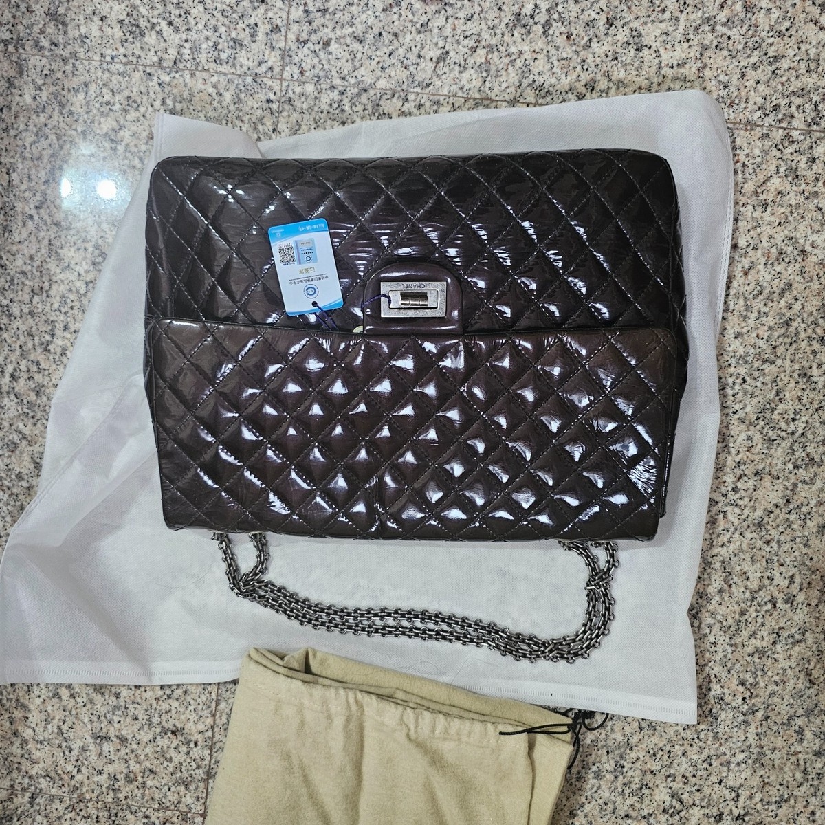 Authentic Chanel 2.55 Patent Leather Jumbo Maxi XL Flap