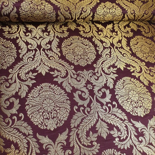 Ornamental Brocade Fabric Ditsy Floral Gold Metallic Jacquard Material 44" Meter - Picture 74 of 120