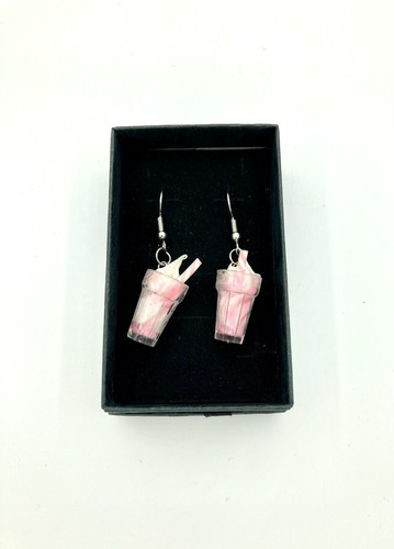 Pendientes batido súper lindos - Kawaii - comida divertida 3D rosa - Imagen 3 de 4