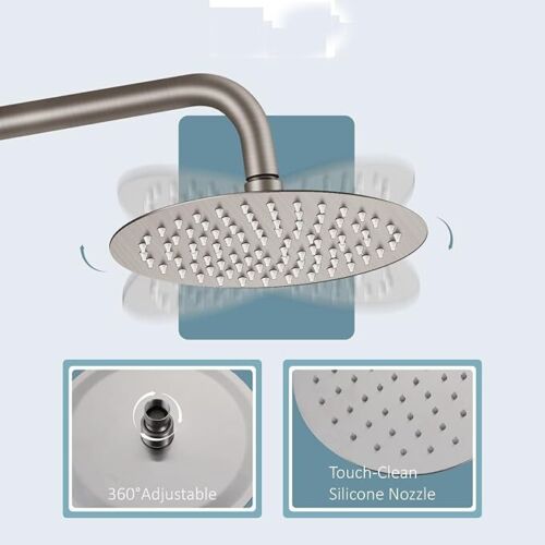 Brushed Nickel Exposed Shower System 8" Rain Shower Faucet set with Hand Shower - Picture 3 of 24