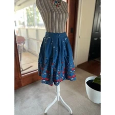 Blue Skirt Pleated A Line Swing Style London Scene Size M Sucefas brand