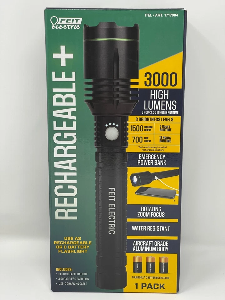Feit Electric 3,000 Lumen LED Flash Light with Rechargeable Batteries Power Bank - Image 2 of 4