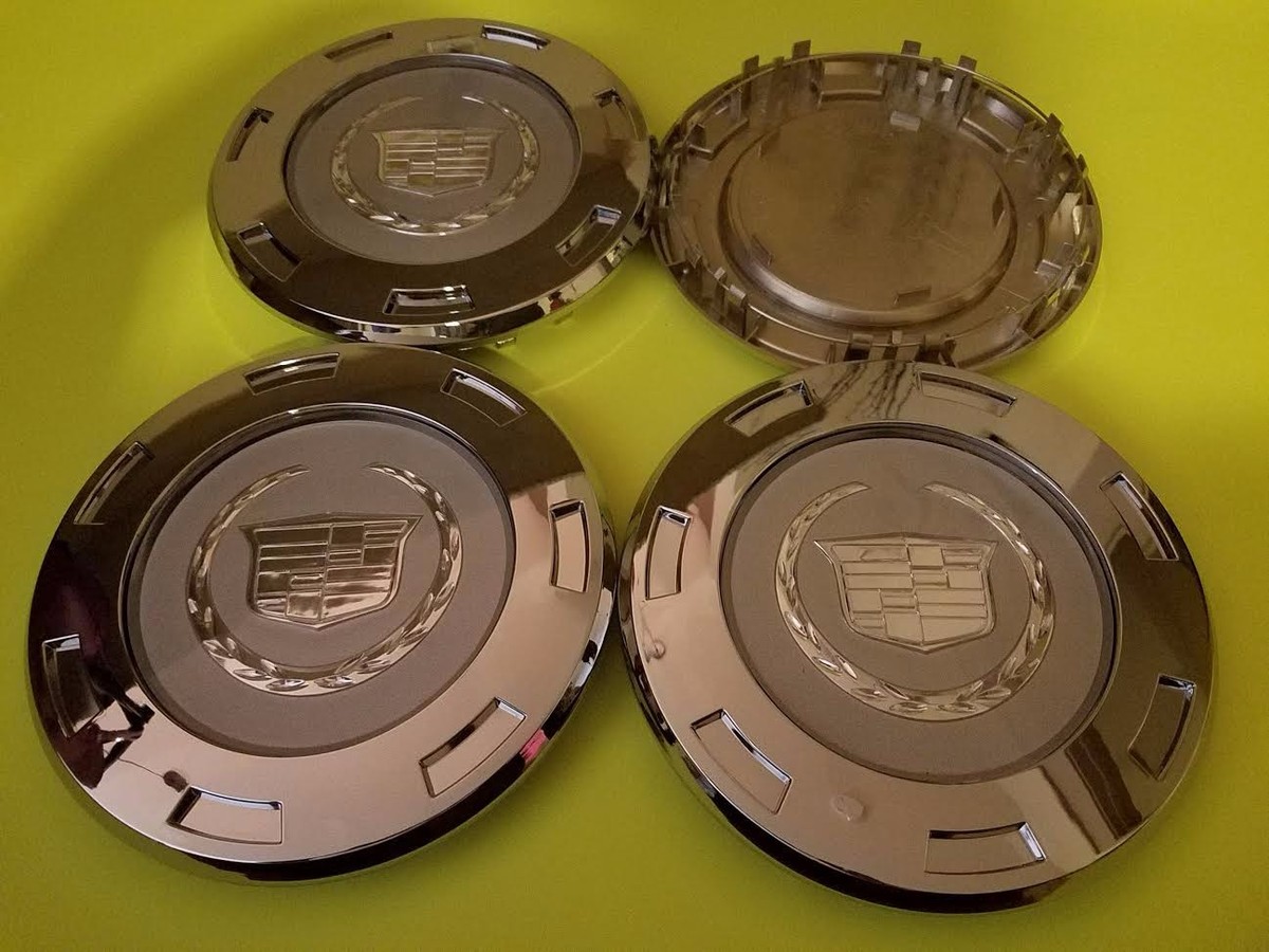 Chrome 22" 7-Spoke Wheel Center Caps With Retention Ring For 07-14 Cadillac Escalade