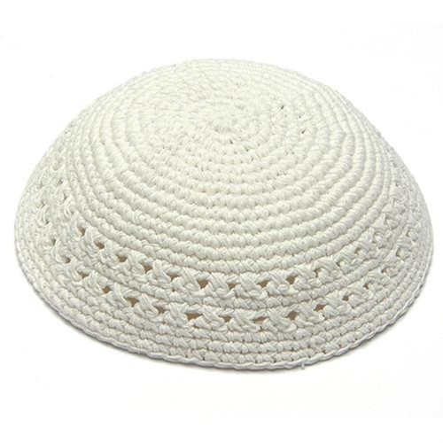 White Knitted skullcap Kippah Yarmulke Tribal 15 cm Yamaka Kippa Hat Covering - Picture 5 of 6