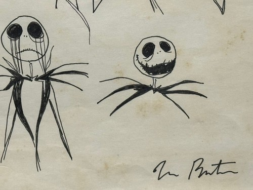 Tim Burton (Handmade) Zeichnung auf altem Papier signiert & gestempelt, Vintage Kunst - Bild 2 von 4