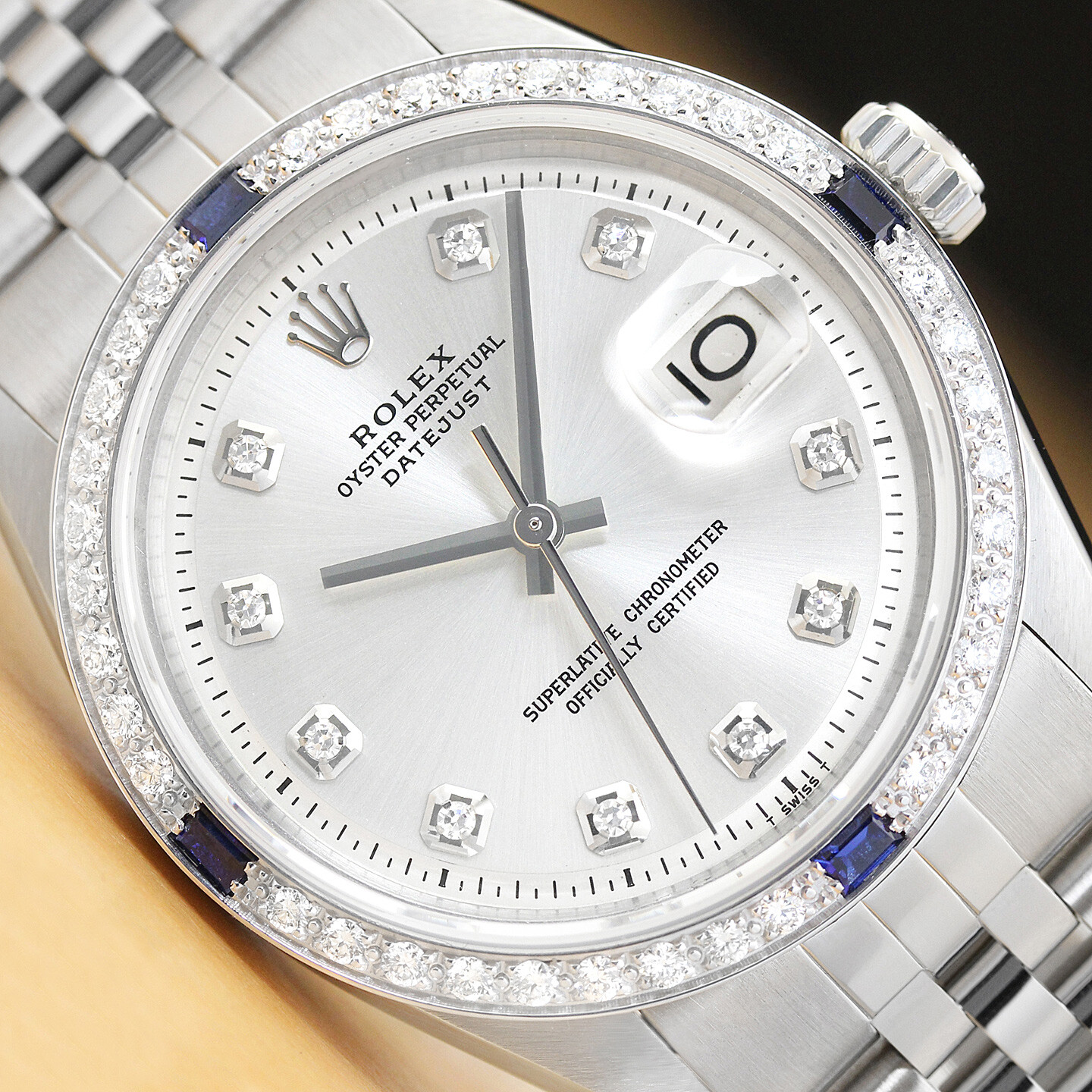 ROLEX DATEJUST SILVER DIAMOND 18K WHITE