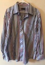 Ted Baker Dress Shirt Stripe Multicolor Button Front Mens 17.5 34/35 Vintage