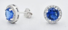 LAB CREATED 2.20 Cts TANZANITE  & WHITE SAPPHIRE STUD EARRINGS .925 Silver -NWT