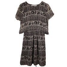 Madewell Silk Dress Short Sleeve Black Floral Sz 0 Geometric Sundress Open Back