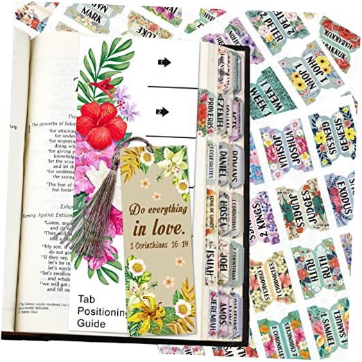Bible Index Tabs with Floral Design for Old & New Testament - 122 Matte Laminated Tabs