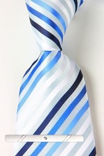 New Classic Striped Blue Silver JACQUARD WOVEN 100 Silk Men's Necktie Tie