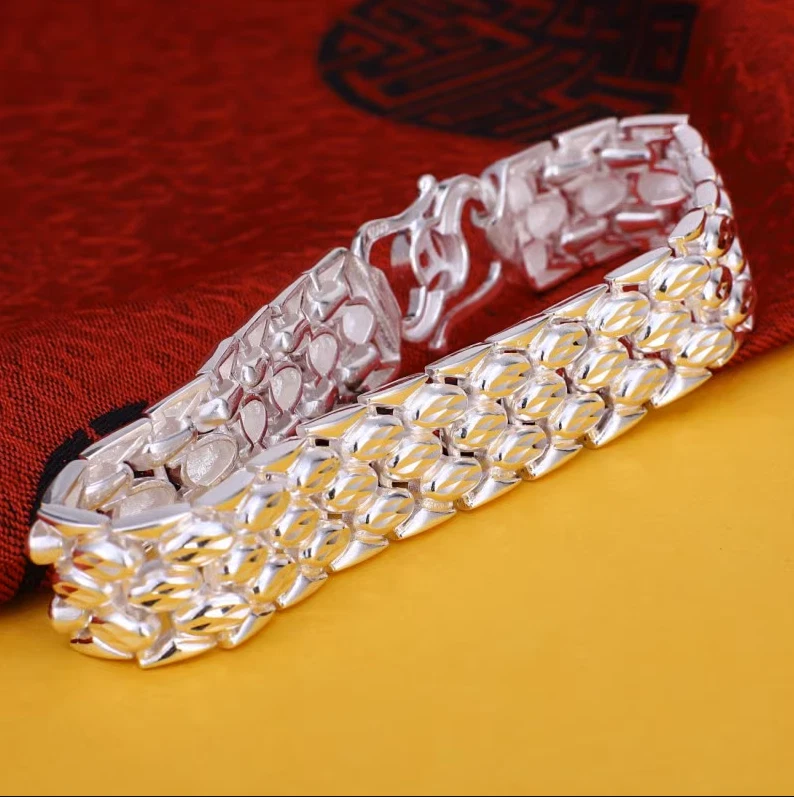 Real 990 Fine Silver Bracelet Women Men 14mm W Watch Link Chain 7.1-8.26inch - Image 2 of 4