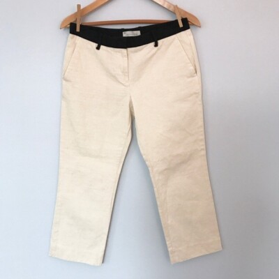 NWT Gap SLIM Tailored Crop Mid Rise Linen Blend Ankle Pants Beige Black  TALL