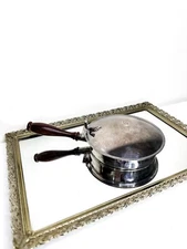 Vintage Italian Silverplate Silent Butler Crumb Catcher  Wooden Handle, Italy