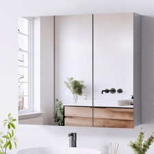 Bathroom Mirror Cabinet 3 Door Shelf Storage Wall Mounted Cupboard White Wood