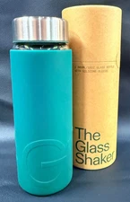 AG1 Athletic Greens GLASS Shaker Water Bottle Rubber Sleeve Wide Mouth Lid 16oz